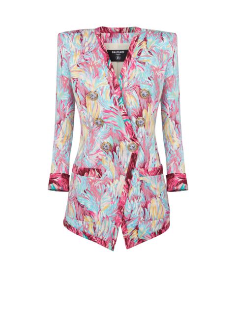 Long 6-button jacket with Feather print