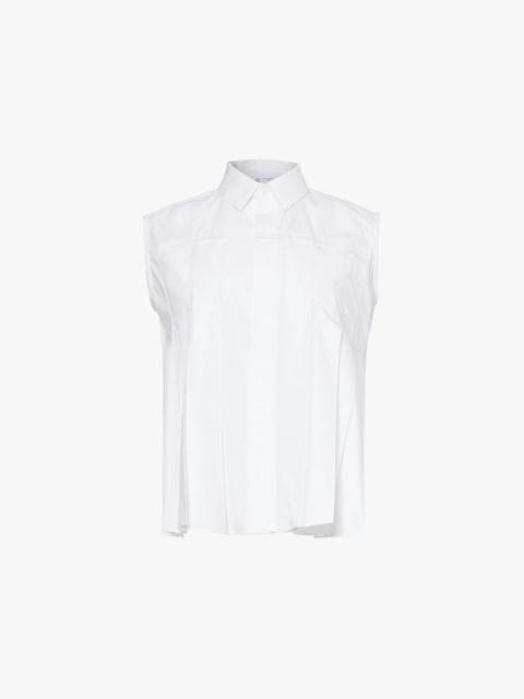 Pleated sleeveless woven-blend shirt