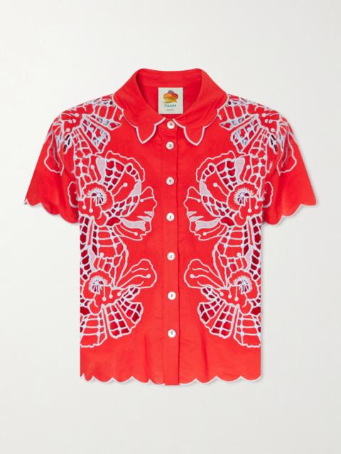 FARM RIO Floral-embroidered Linen-blend Coverup