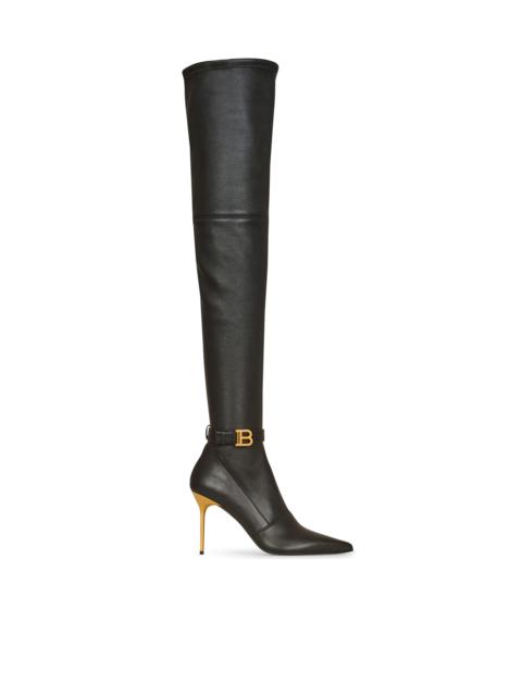 Balmain Stretch leather Raven thigh-high boots