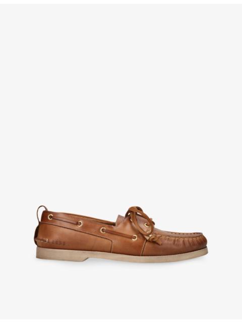 Golden Goose Logo-Embossed Leather Boat Shoes