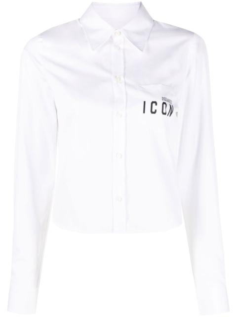 Icon print cropped cotton shirt