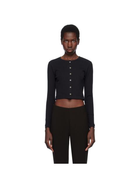 Black Pointelle Crop Cardigan