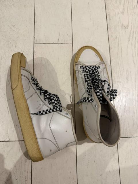 SAINT LAURENT Saint Laurent Paris SS16 SL/37M White Distressed Checkerboard Laces Rivet High Top Sneakers by Hedi