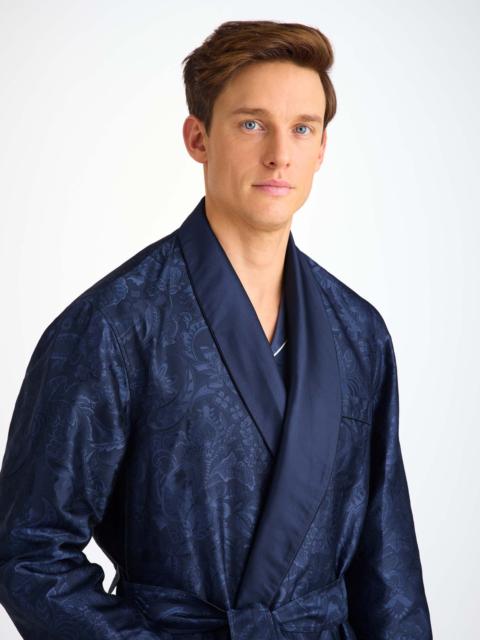 Derek Rose Men's Robe Silk Jacquard Navy Jungle Paisley Pattern