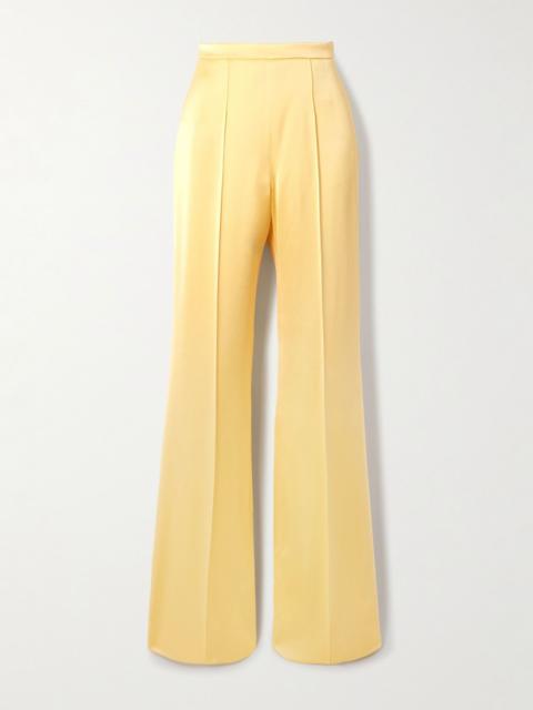 Another Tomorrow Pintucked satin straight-leg pants Yellow
