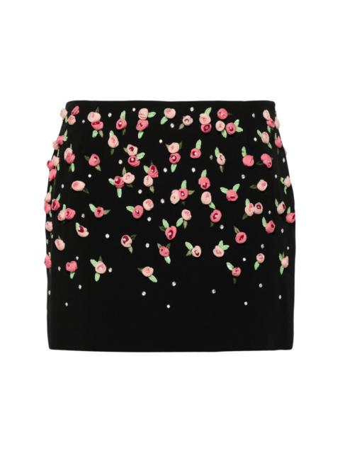 floral-appliqué cady mini skirt