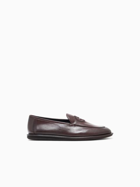 GIORGIO ARMANI 빈티지 냅파 가죽 loafers 와 embroidered 로고