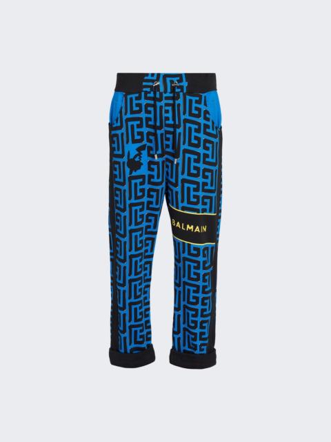 Balmain Monogram Printed Sweatpants Black And Blue