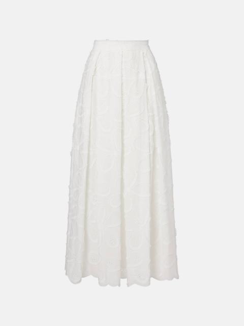 ELIE SAAB Embroidered cotton-blend midi skirt