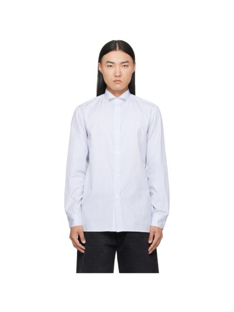 Maison Margiela White & Blue Striped Cotton Shirt