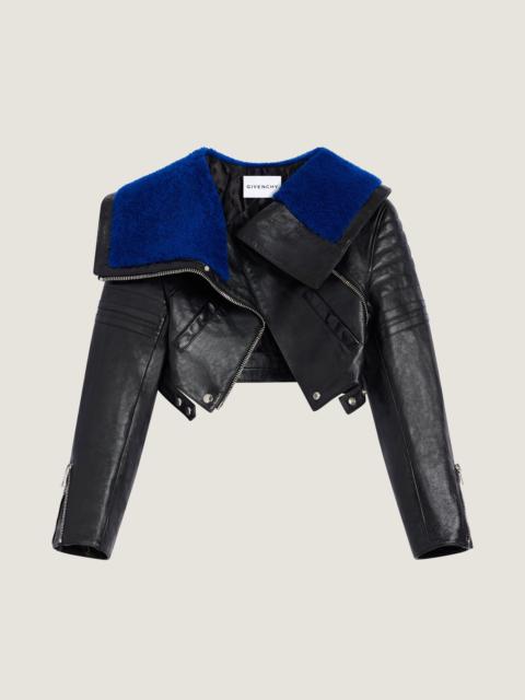 Givenchy CROPPED BIKER JACKET IN SHINY LEATHER WITH SHEARLING
