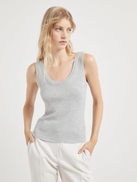 Virgin wool and cashmere rib knit top with monili
