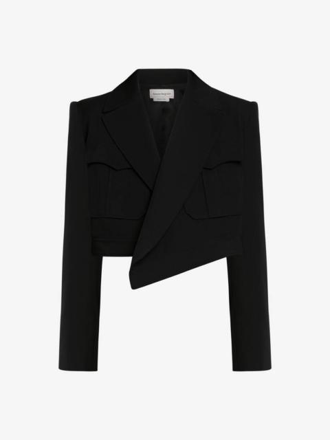 Alexander McQueen Women's Asymmetric Military Cropped Jacket in Black