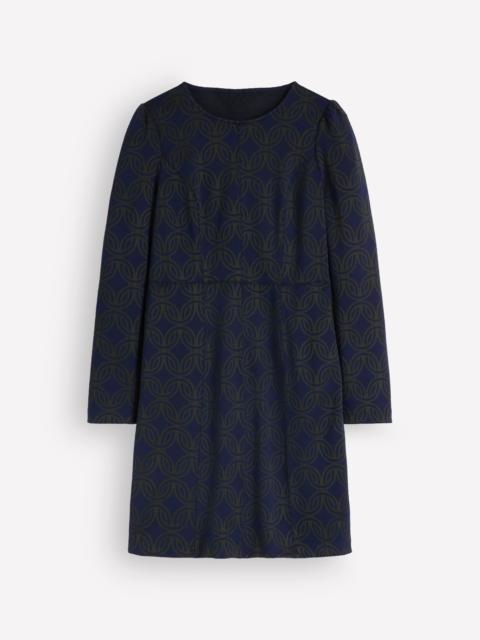 BODEN Marla Seamed Ottoman Dress-Navy and Forest Glade Jacquard