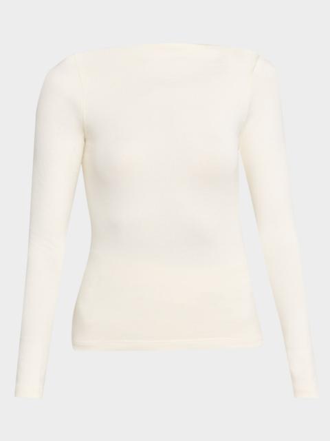 Ralph Lauren High-Neck Silk Rib Long-Sleeve Sweater