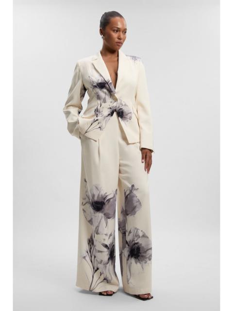 KAREN MILLEN Plus Size Floral Placement Tailored Crepe Pleat Printed Detail Wide Leg Trousers