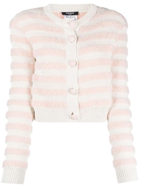 Balmain padded-shoulders striped cardigan