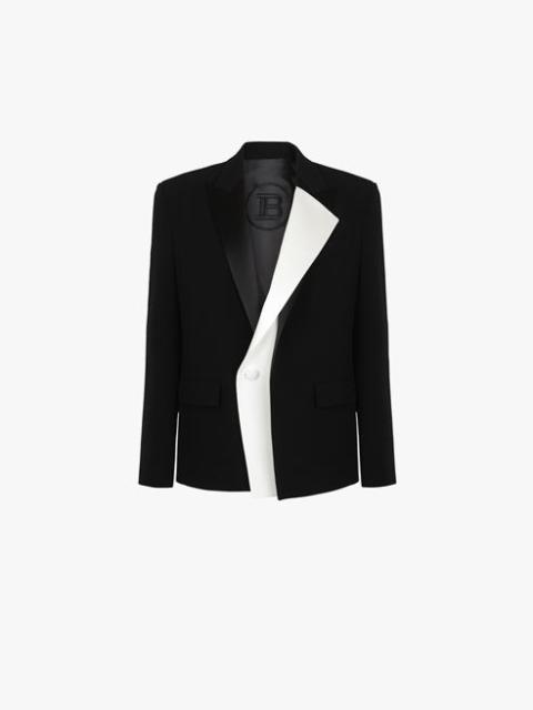 Balmain Double-breasted black and white satin and crepe blazer