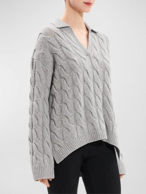 Theory Karenia Wool-Cashmere Collared Cable-Knit Sweater