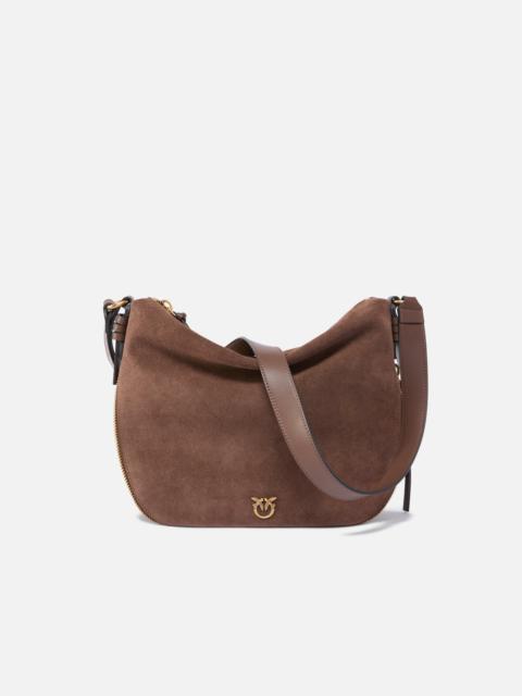 PINKO MEDIUM SUEDE HOBO BAG WITH LOVE BIRDS LOGO