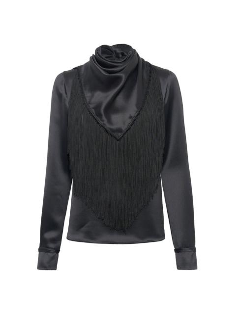 GABRIELA HEARST Anderson Fringe Scarf Top in Black Silk Satin