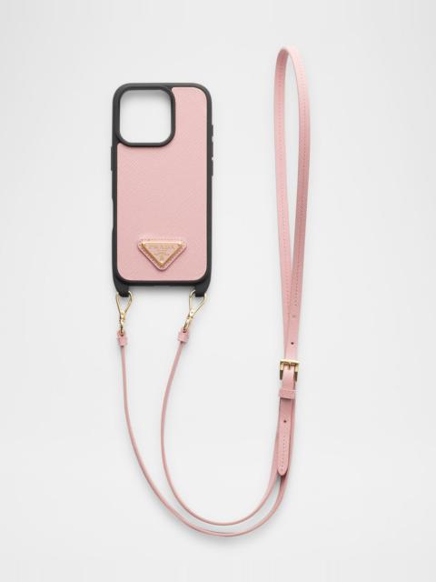 Prada iPhone 16 Pro Saffiano Leather Case with Shoulder Strap