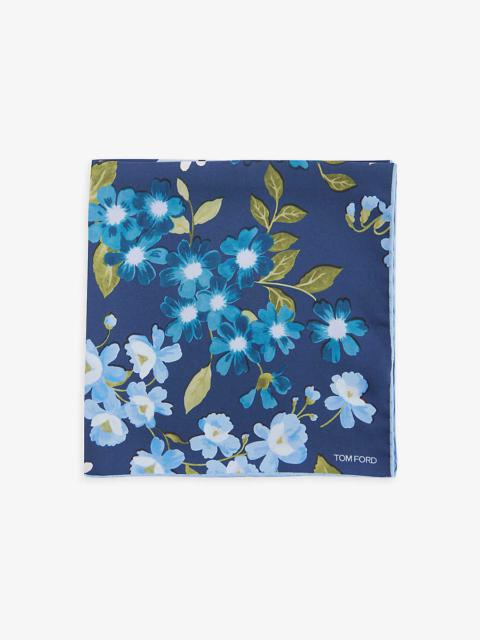 Floral-print silk pocket square