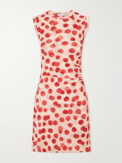 Stella McCartney Gathered Printed Mesh Mini Dress