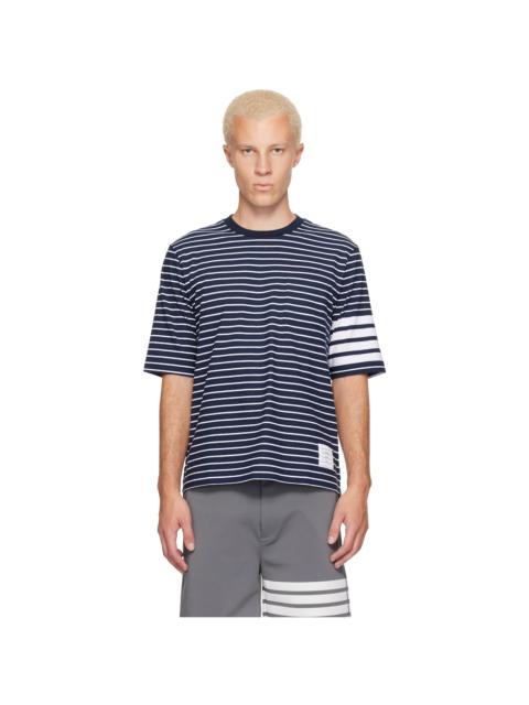 Thom Browne Navy & White Jersey 4-Bar Knit Pocket T-shirt