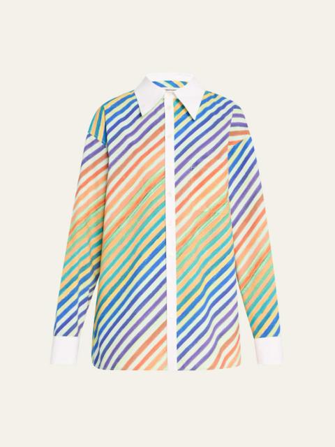 CHRISTOPHER JOHN ROGERS Striped Bias Button-Down Shirt