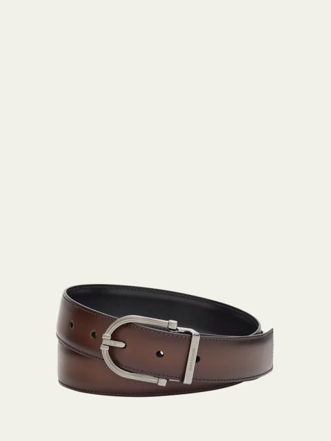 FERRAGAMO Men's Reversible Leather Curve-Buckle Belt