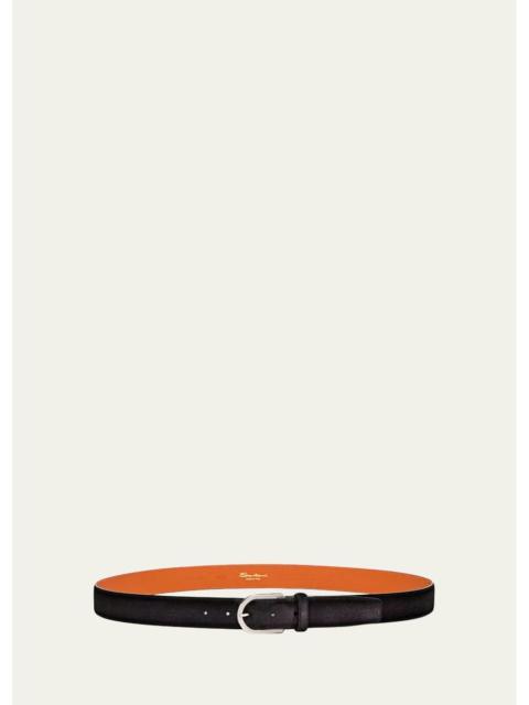 Santoni Men's Cintura Fibbia Suede Round-Buckle Belt