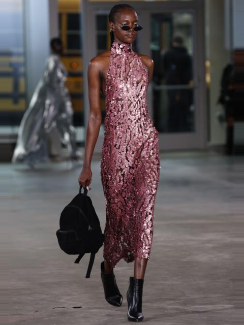 LAPOINTE Sequin Halter Open Back Dress