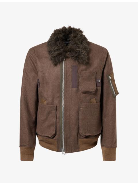 sacai Melton Collared Wool Bomber Jacket
