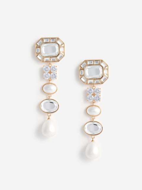 self-portrait Gold Crystal Pearl Tiered Earrings