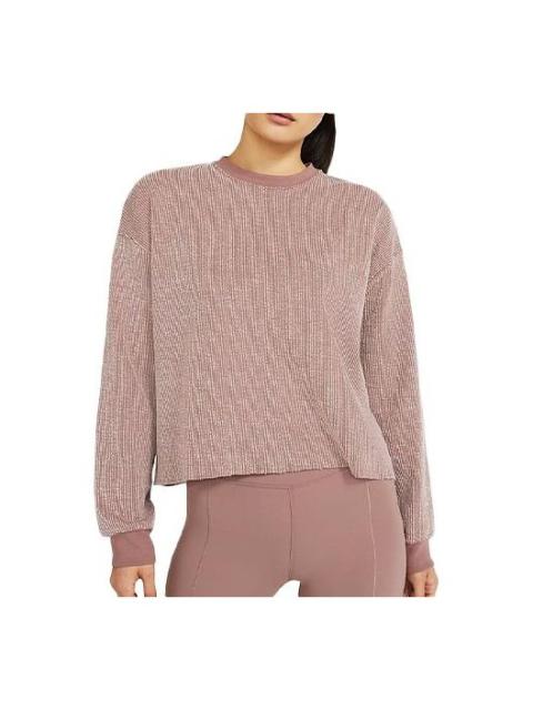Nike (WMNS) Nike Yoga Casual Round Neck Pullover Long Sleeves Smoke Grey Purple Red T-Shirt CU6339-298