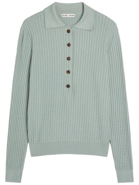 BLAZÉ MILANO Blaze Milano Alegria Cable-knit Silk-blend Polo top