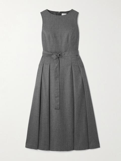 Brunello Cucinelli Belted Pleated Wool Midi Dress