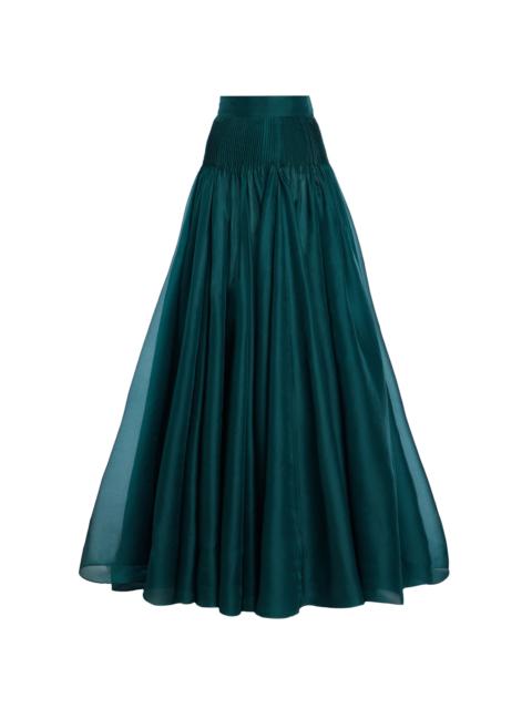 CAROLINA HERRERA Pintucked Silk Maxi Skirt dark green