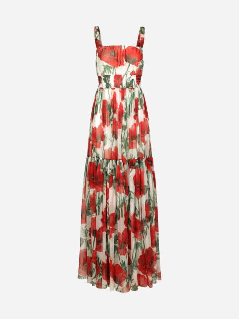 Long poppy-print chiffon dress
