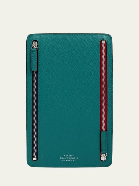 Smythson Panama Leather Multi-Zip Case, Petrol