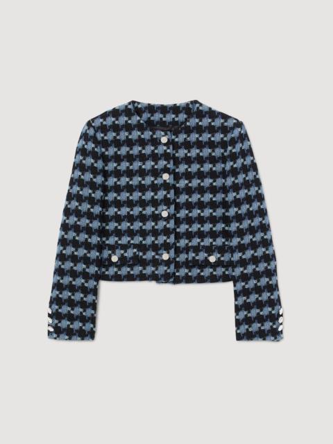 Sandro Cropped houndstooth tweed jacket
