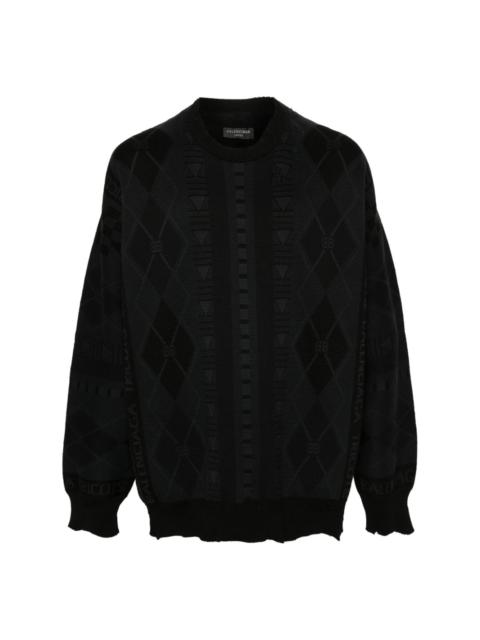 logo-jacquard distressed jumper