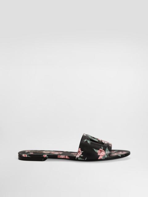 Dolce & Gabbana Calfskin flat slippers with rose print