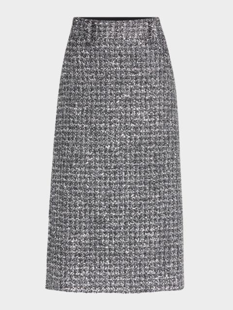 MARIA McMANUS Metallic Tweed Midi Pencil Skirt