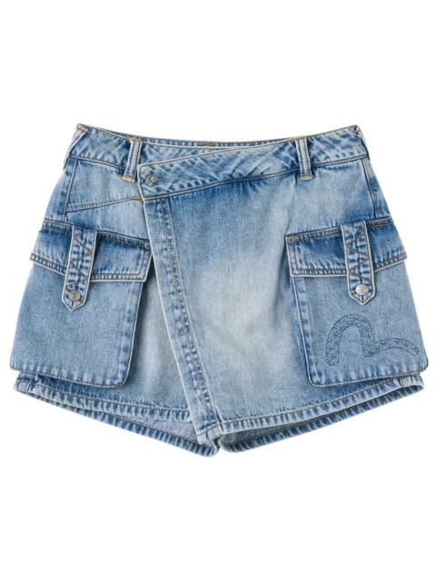 EVISU Sashiko Seagull with Rhinestones Cargo Denim Skort