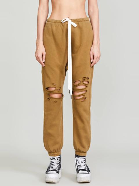 SHREDDED DROP CROTCH SWEATPANT - OLIVE