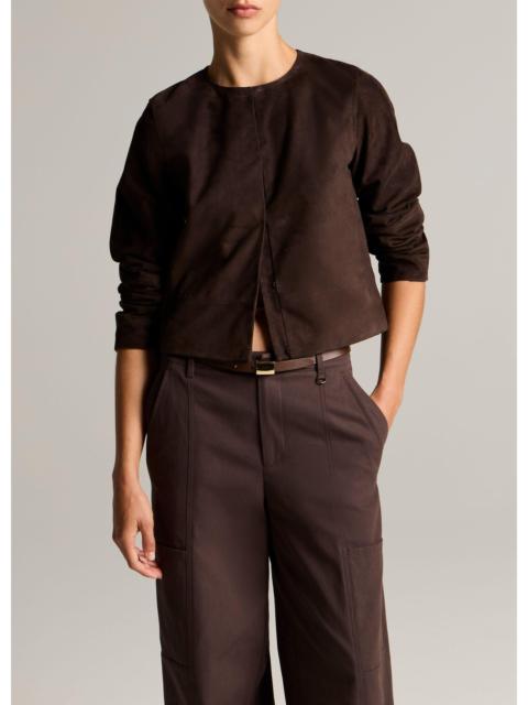 Vince Collarless Cropped Suede Jacket