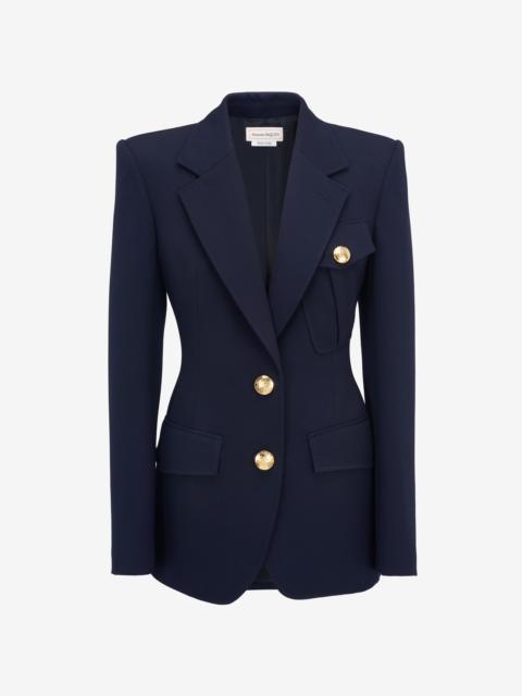 Women's Single-breasted Military Jacket in Navy